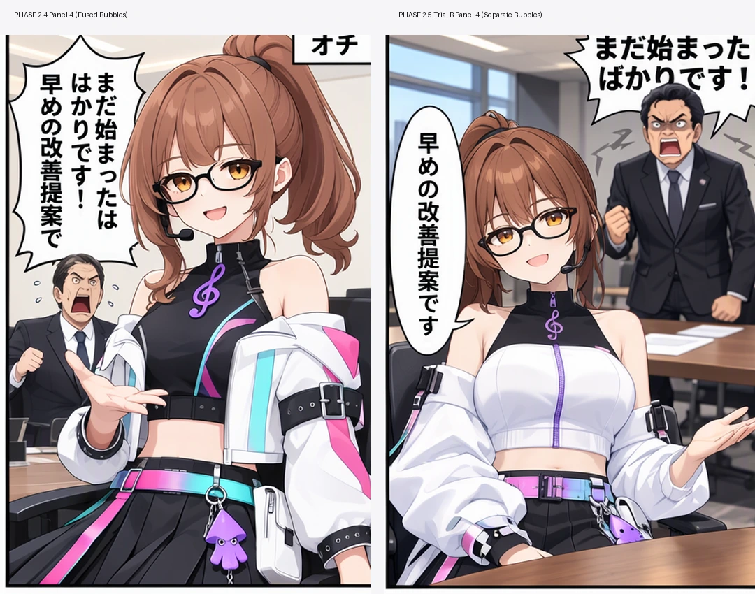第4コマの吹き出し融合と2つの独立した吹き出しへの分離Before After比較